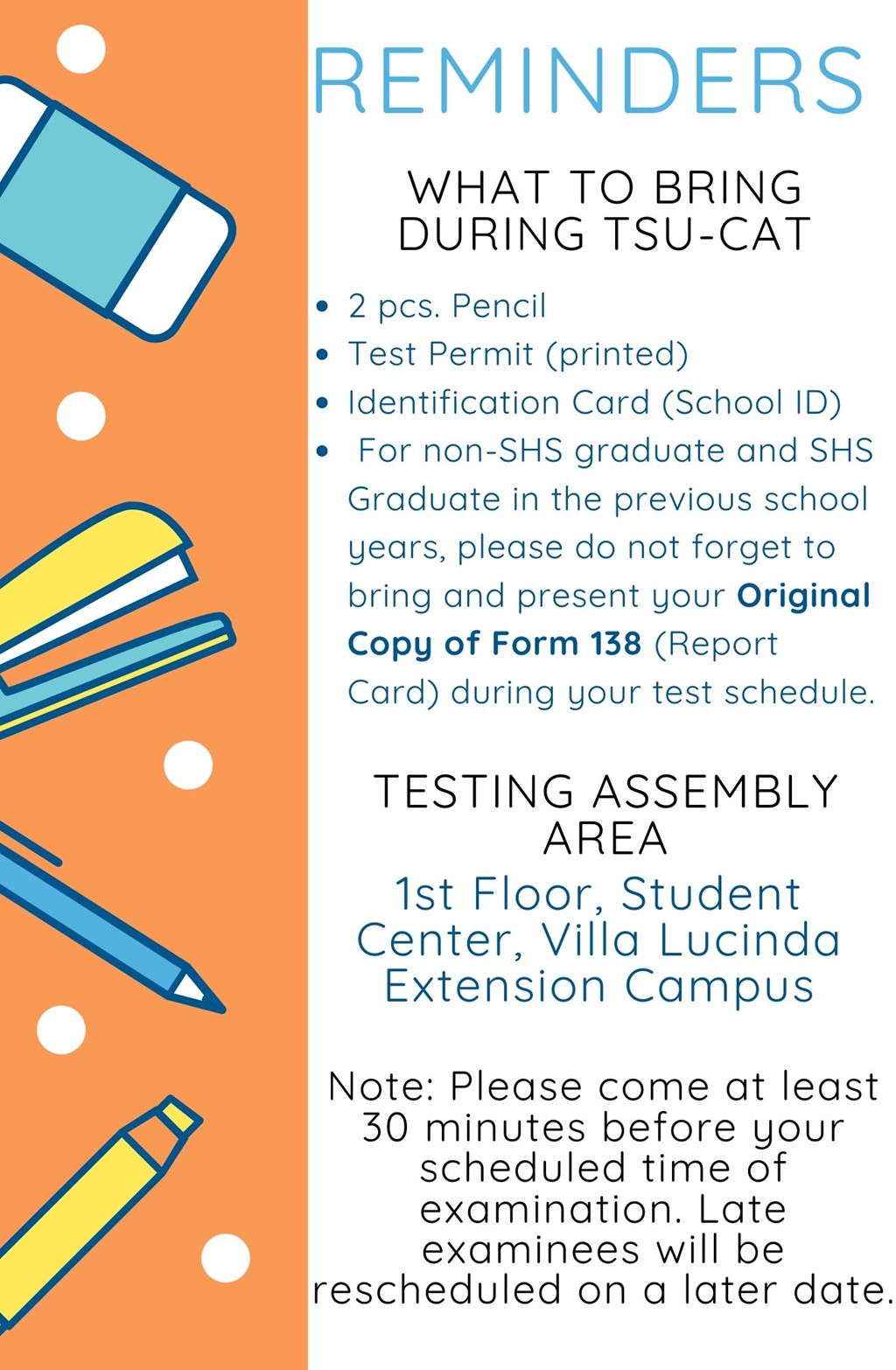 Reminders from TSU Testing, Evaluation and Monitoring Unit for TSUCAT